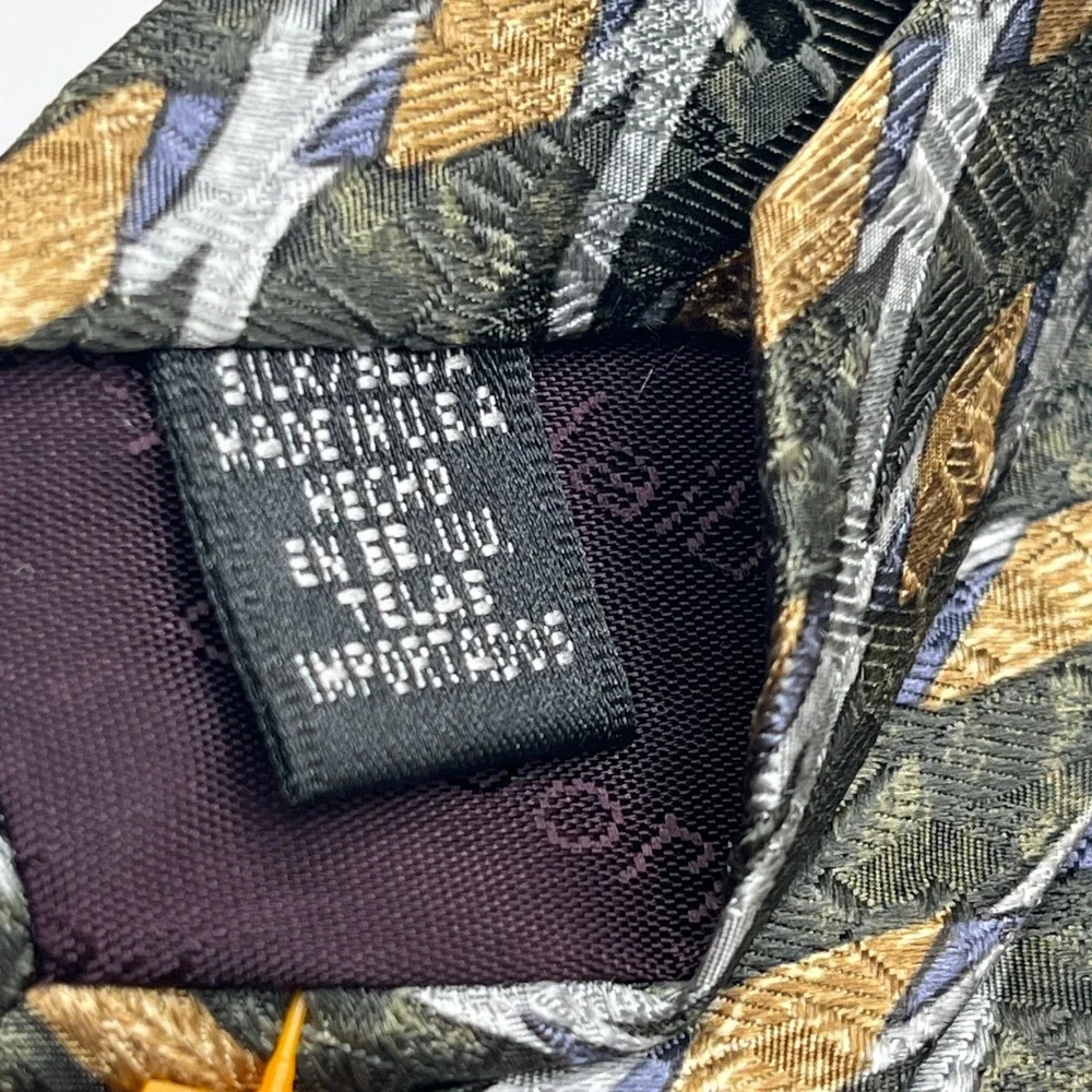 Claiborne‎ Men's Necktie Olive Green Gold Diamond USA Made Silk Blend